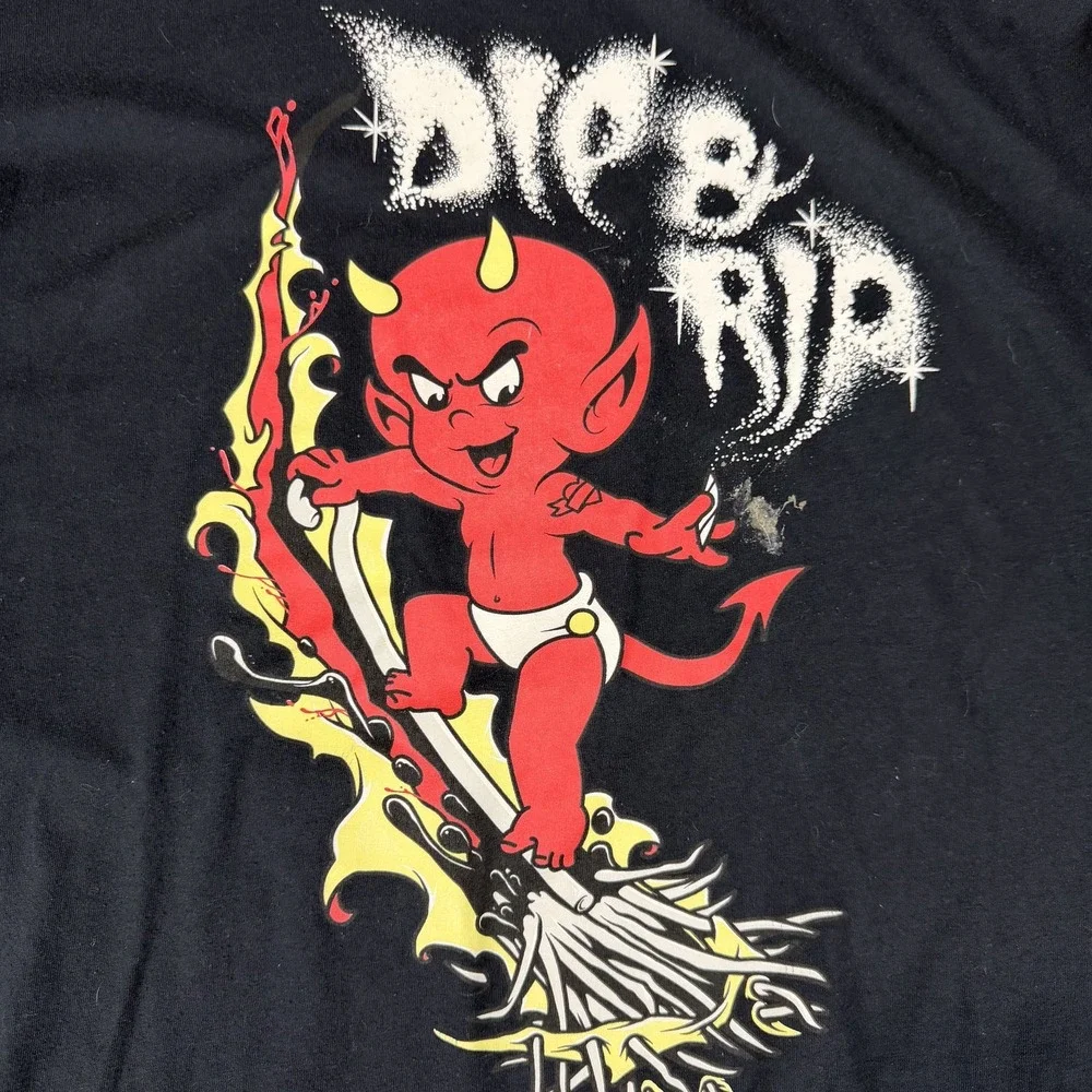 Next Level Apparel Baby Devil Dip & Rip Graphic T-Shirt Men's Black Cotton Blend